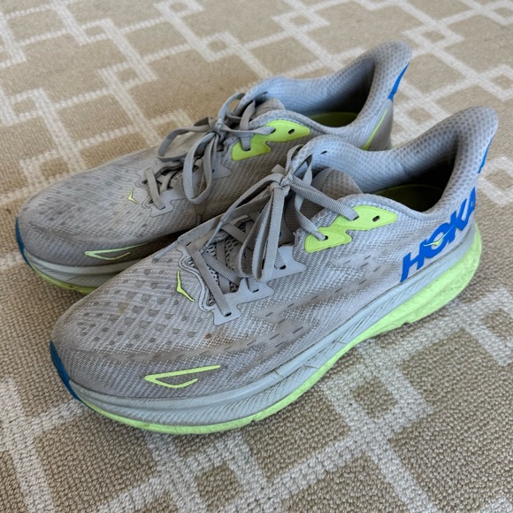 Hoka Clifton 9 Running Shoes Gray Blue Lime Men’s Size 12D - Picture 6 of 10